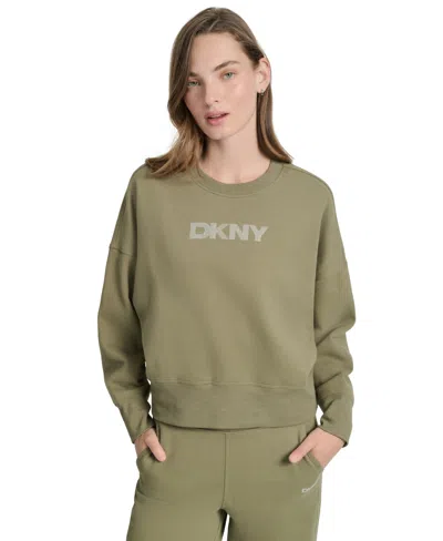 Dkny Sport Women's Mini Stud Logo Crew Neck Sweatshirt In Green