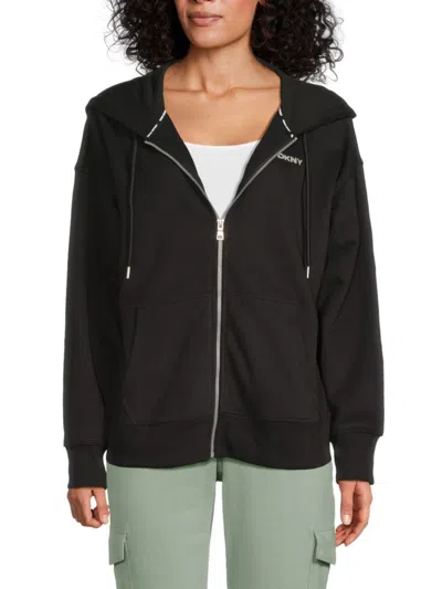 Dkny Sport Women's Mini Stud Logo Zip Hoodie In Black