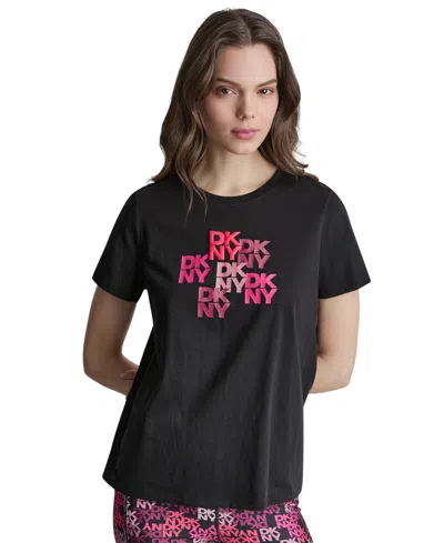 Dkny Sport Women's Mixed Media Logo Crewneck T-shirt In Black