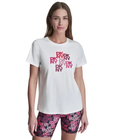 Dkny Sport Women's Mixed Media Logo Crewneck T-shirt In White