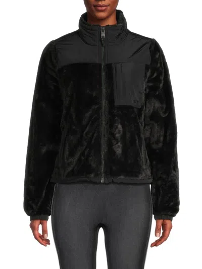 Dkny Sport Women's Mixed Media Zip Jacket In Black Silver