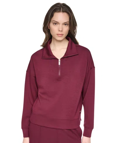 Dkny Sport Women's Mock Neck Half-zip Sweatshirt In Burgundy