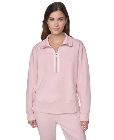 Dkny Sport Women's Mock Neck Quarter Zip Pullover With Tonal Satin Trim In Black