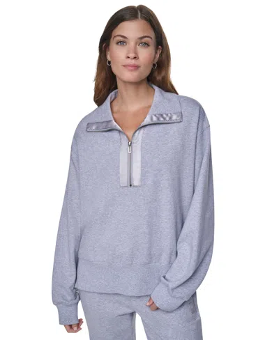 Dkny Sport Women's Mock Neck Quarter Zip Pullover With Tonal Satin Trim In Blue