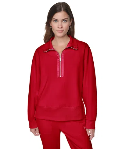 Dkny Sport Women's Mock Neck Quarter Zip Pullover With Tonal Satin Trim In Purple