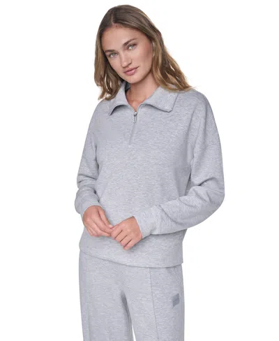 Dkny Sport Women's Mock-neck Half-zip Stretch-scuba Sweatshirt In Gray
