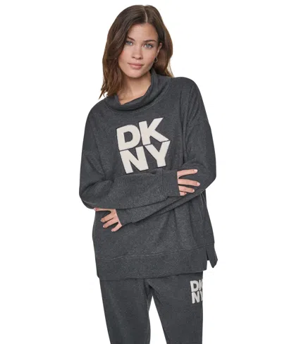 Dkny Sport Women's Mock-neck Oversized Graphic Sweatshirt In Gray