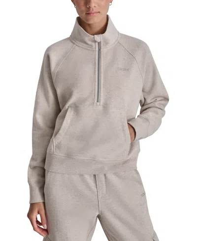 Dkny Sport Women's Mockneck Studded-logo Half-zip Fleece Sweatshirt In Cortado Heather