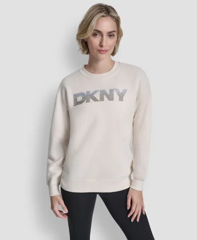 Dkny Sport Women's Nolita Rhinestone Logo Crewneck Sweatshirt In White