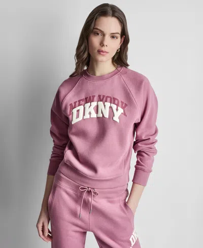 Dkny Sport Women's Ny Shadow Varsity Logo Crewneck Sweatshirt In Pink