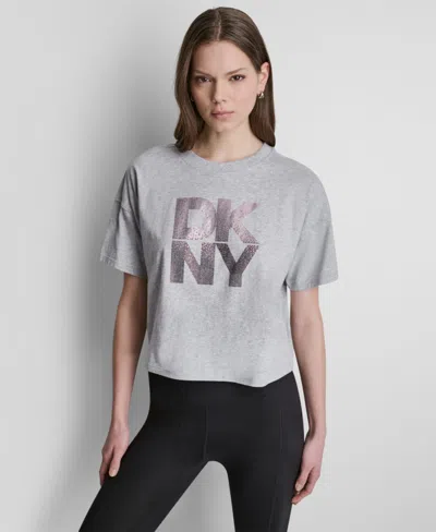 Dkny Sport Women's Ombre Rhinestone Logo Crewneck T-shirt In Gray