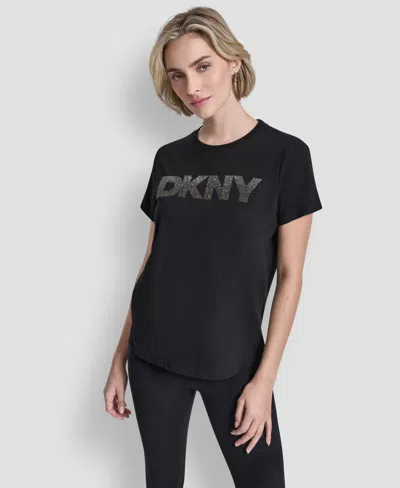 Dkny Sport Women's Ombre Rhinestone Short-sleeve Top In Black