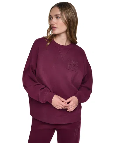 Dkny Sport Women's Oversized Drop-shoulder Rhinestone Applique Sweatshirt In Purple