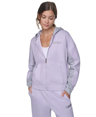 Dkny Sport Women's Oversized Full-zip Colorblock Hoodie In Purple