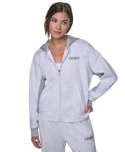 Dkny Sport Women's Oversized Full-zip Colorblock Hoodie In Gray