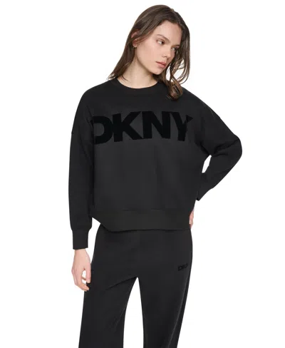 Dkny Sport Women's Oversized Graphic Blouson-sleeve Pullover Sweatshirt In Black,black