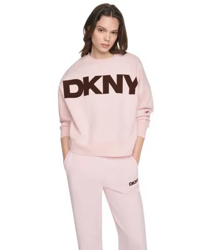Dkny Sport Women's Oversized Graphic Blouson-sleeve Pullover Sweatshirt In Blush Pnk,espresso