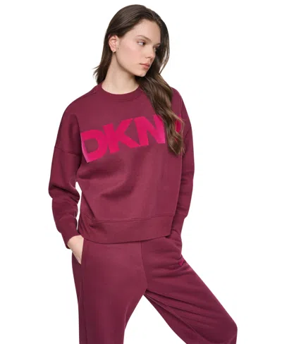 Dkny Sport Women's Oversized Graphic Blouson-sleeve Pullover Sweatshirt In Claret,taffy