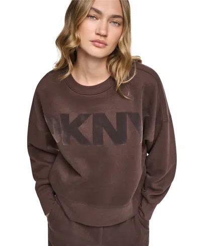 Dkny Sport Women's Oversized Graphic Blouson-sleeve Pullover Sweatshirt In Espresso,espresso