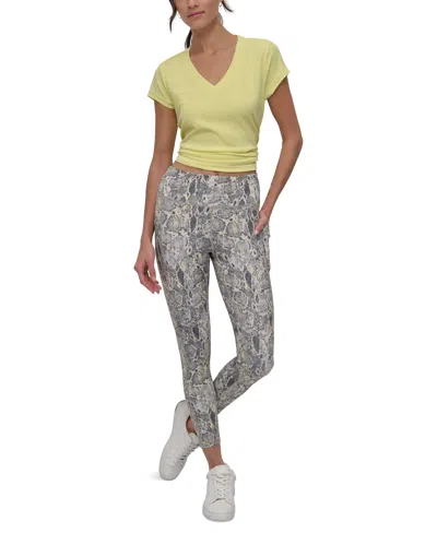 Dkny Sport Women's Printed High-waist 7/8 Tights In Mystic Python Vintage Khaki