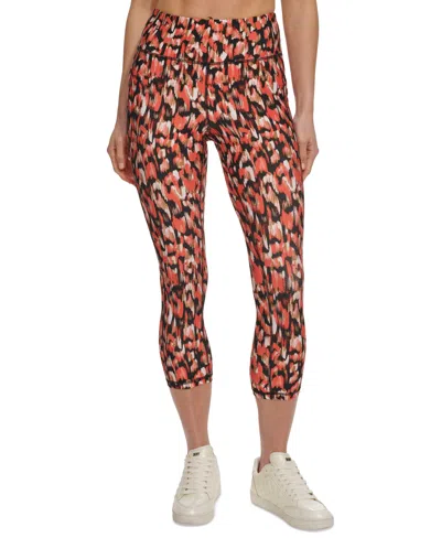 Dkny Sport Women's Printed High-waist Cropped Leggings In Hot Coral