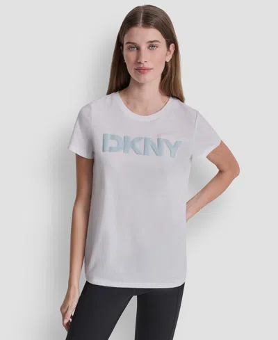 Dkny Sport Women's Puff Logo Crewneck T-shirt In Gray