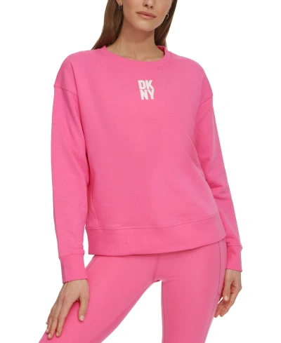Dkny Sport Womens Puff Logo Long Sleeve Sweatshirt Balance Compression Tank Top Balance High Waist Capri In Azalea Pink