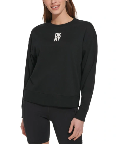 Dkny Sport Women's Puff-logo Long-sleeve Sweatshirt In Black