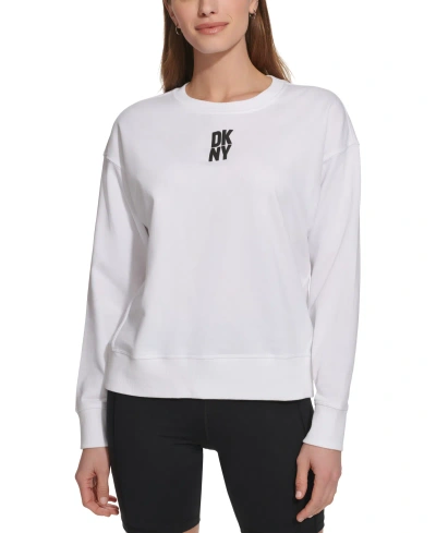 Dkny Sport Women's Puff-logo Long-sleeve Sweatshirt In White