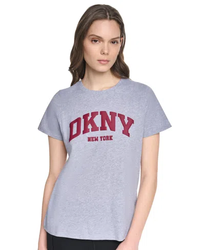 Dkny Sport Women's Puff Varsity Logo Relaxed-fit Crewneck T-shirt In Gray