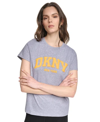 Dkny Sport Women's Puff Varsity Logo Relaxed-fit Crewneck T-shirt In Blue