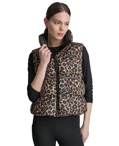 Dkny Sport Women's Puffer Animal-print Vest In Black