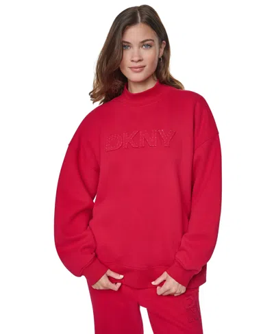 Dkny Sport Women's Rhinestone Applique Oversized Mock Neck Pullover In Red