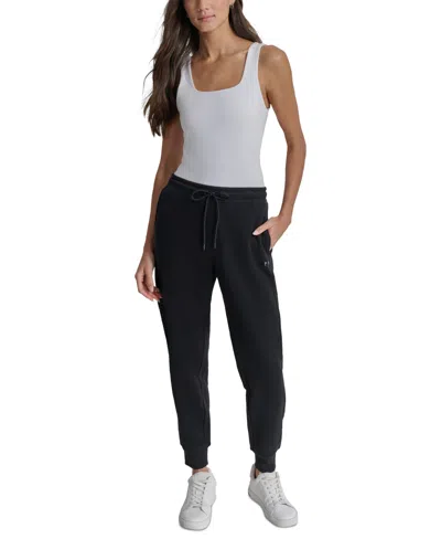Dkny Sport Women's Rhinestone Embellished Fleece Jogger Sweatpants In Blk,black