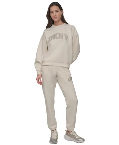 Dkny Sport Women's Rhinestone Logo Crewneck Top In Eggnog