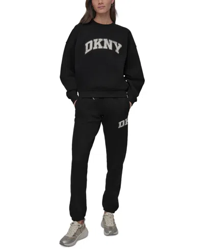 Dkny Sport Women's Rhinestone Logo Relaxed Joggers In Black