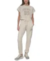 Shop Dkny Sport Women's Rhinestone Logo Relaxed Joggers In Eggnog