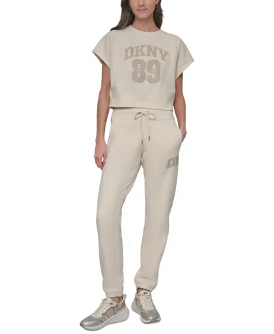 Dkny Sport Women's Rhinestone Logo Relaxed Joggers In Eggnog