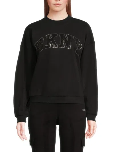 Dkny Sport Women's Rhinestone Logo Sweatshirt In Black