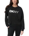 Dkny Sport Women's Rhinestone Logo Crewneck Top In Black