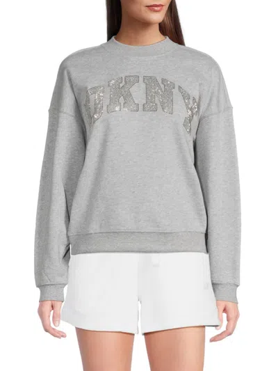 Dkny Sport Women's Rhinestone Logo Sweatshirt In Gray