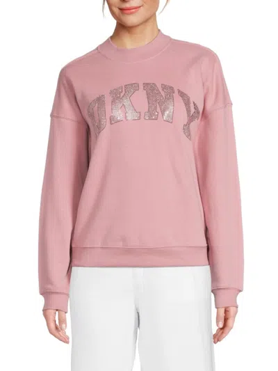 Dkny Sport Women's Rhinestone Logo Sweatshirt In Pink