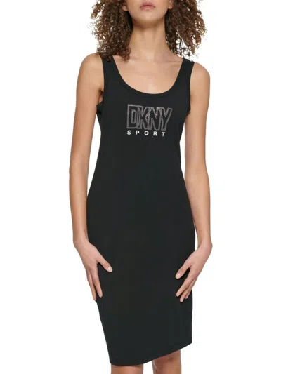 Dkny Sport Women's Rhinestone Logo Tank Dress In Black Silver