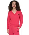 Dkny Sport Women's Rhinestone-logo V-neck Pullover Top