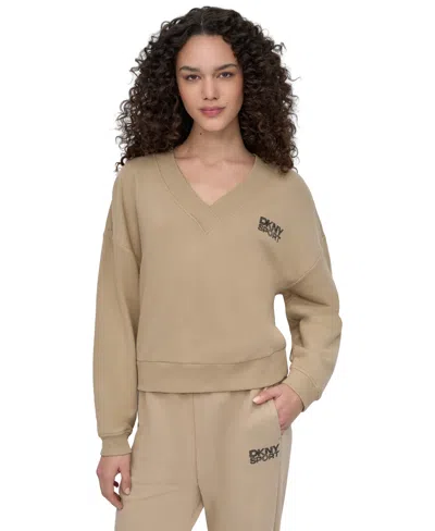 Dkny Sport Women's Rhinestone-logo V-neck Pullover Top