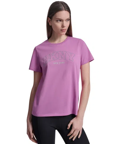 Dkny Sport Women's Rhinestone Varsity Logo Relaxed Fit Pull-on T-shirt In Red