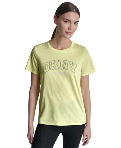 Dkny Sport Women's Rhinestone Varsity Logo Relaxed Fit Pull-on T-shirt