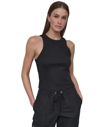 Dkny Sport Women's Ribbed High-neck Racerback Tank Top In Black