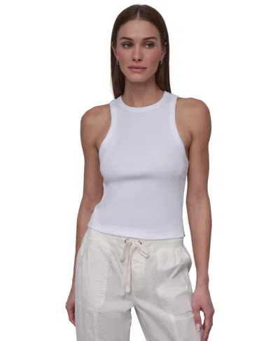 Dkny Sport Women's Ribbed High-neck Racerback Tank Top In White