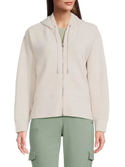 Dkny Sport Women's Ribbed Hooded Jacket In Sand